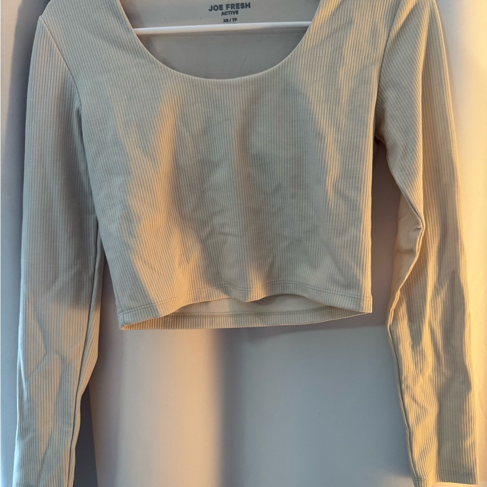 Joe Fresh Cream Ribbed Crop Top